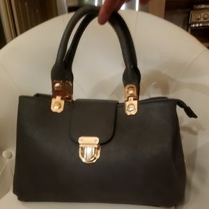 Dasein Satchel NWT, Dust Bag, PCU Leather w/ Gold Accents, Charcoal Grey, Med